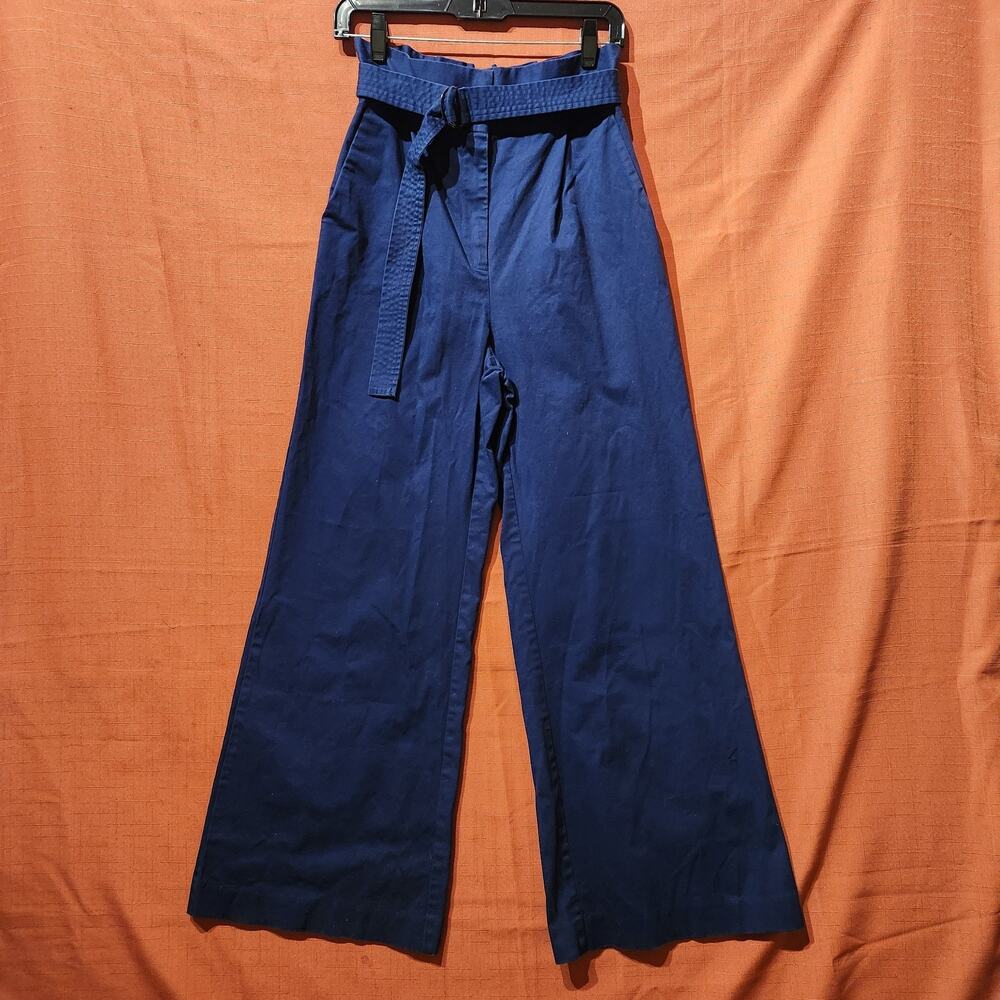 Karenbritchick 'The Drop' Sz M High Waisted Navy Blue Belted Bootcut Pants - Picture 2 of 8